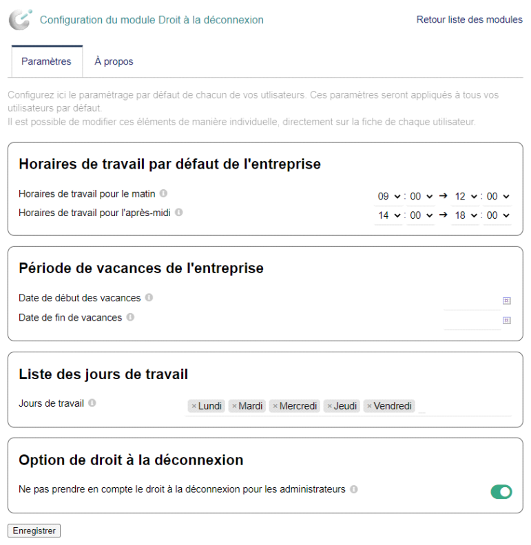 configuratio module déconnexion